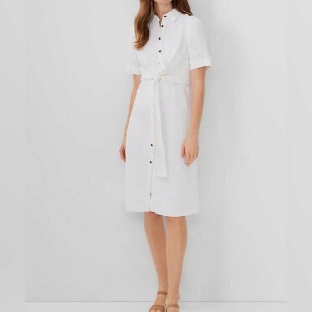 Lovely White Linen Rayon Midi Dress with Waist Tie